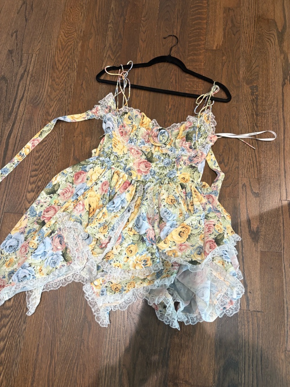 For Love & Lemons Floral Mini Dress in Yellow, Pink, Blue - Picture 3 of 3